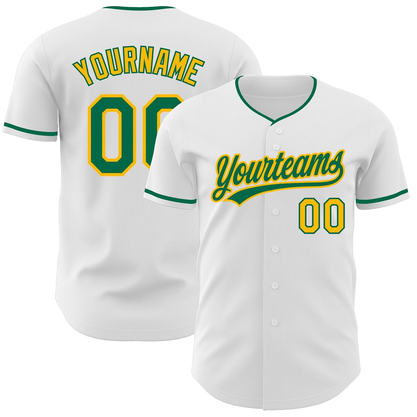 Custom White Kelly Green-Gold Authentic Baseball Jersey - Main View
