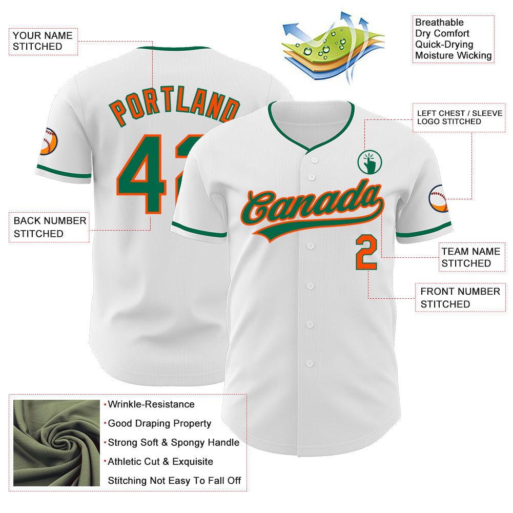 Custom White Kelly Green-Orange Authentic Baseball Jersey view 3