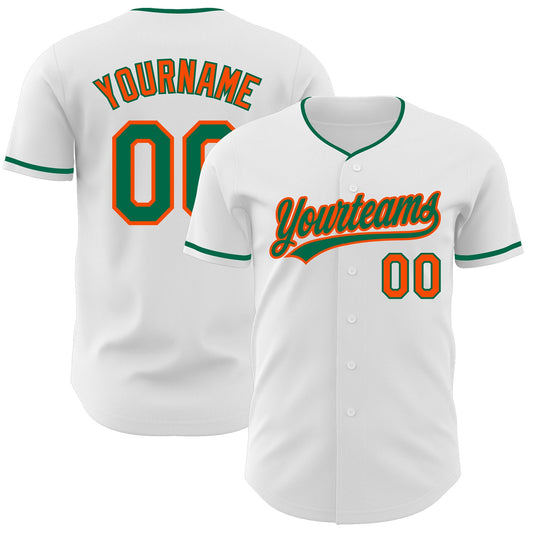 Custom White Kelly Green-Orange Authentic Baseball Jersey - Main View