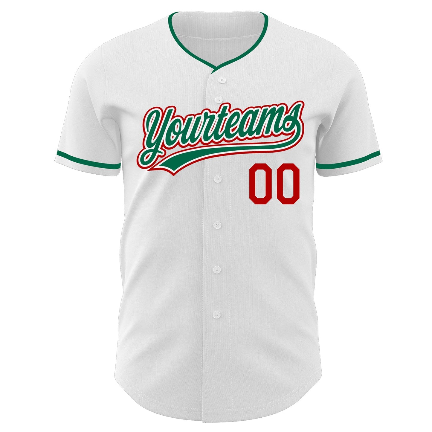 Custom White Kelly Green-Red Authentic Baseball Jersey view 2