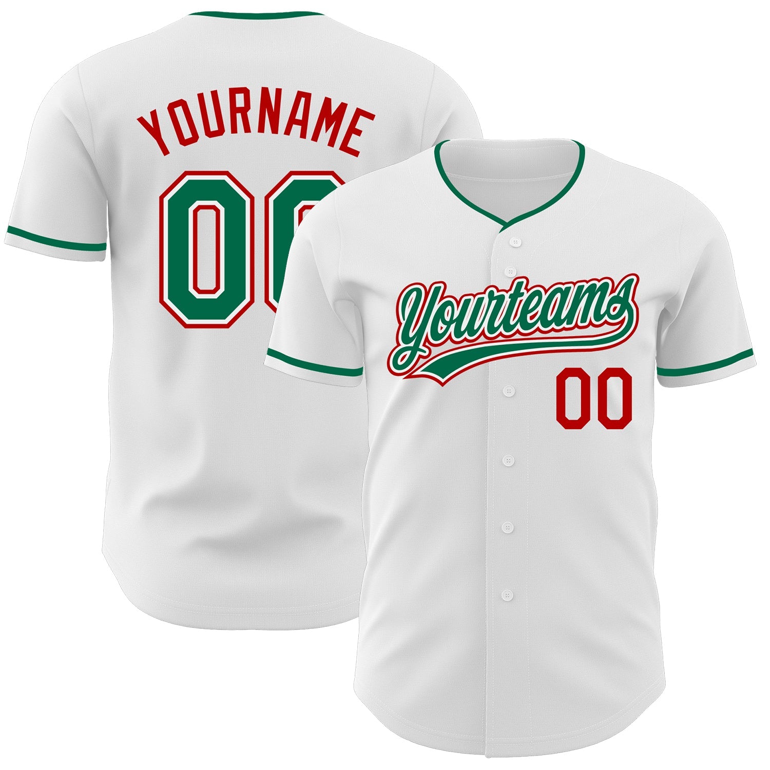 Custom White Kelly Green-Red Authentic Baseball Jersey - Main View