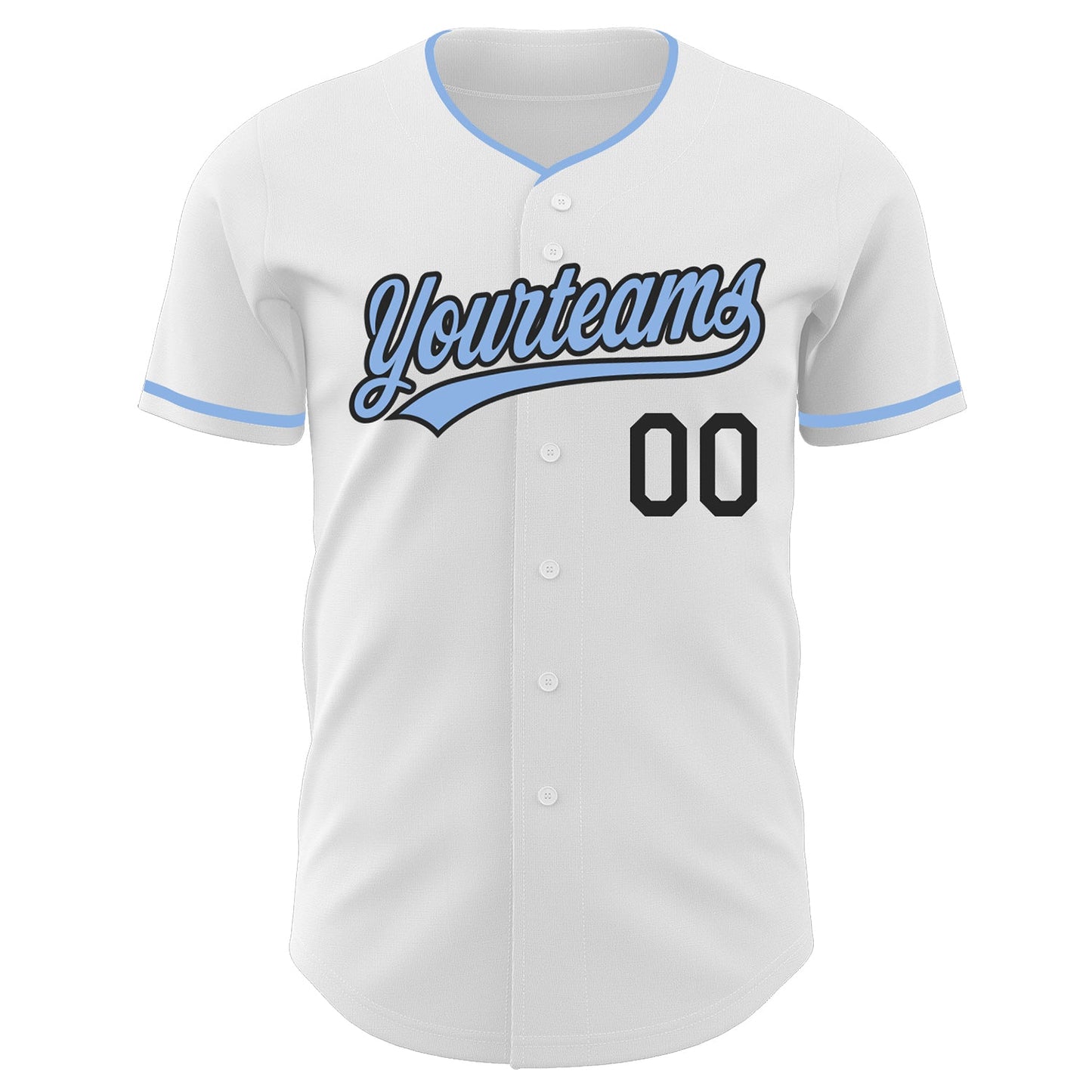 Custom White Light Blue-Black Authentic Baseball Jersey view 2