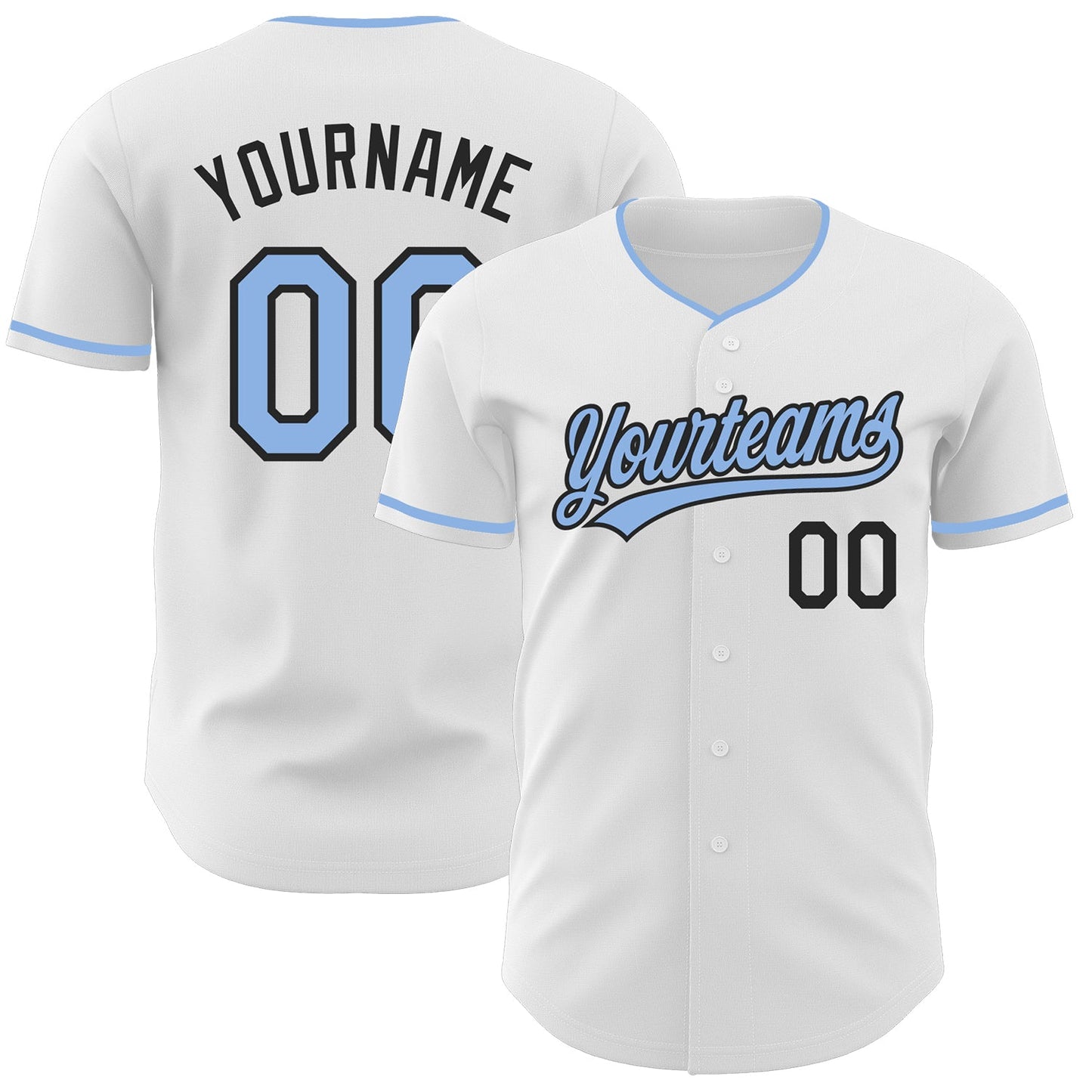 Custom White Light Blue-Black Authentic Baseball Jersey - Main View