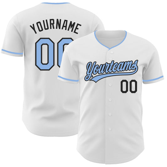 Custom White Light Blue-Black Authentic Baseball Jersey - Main View