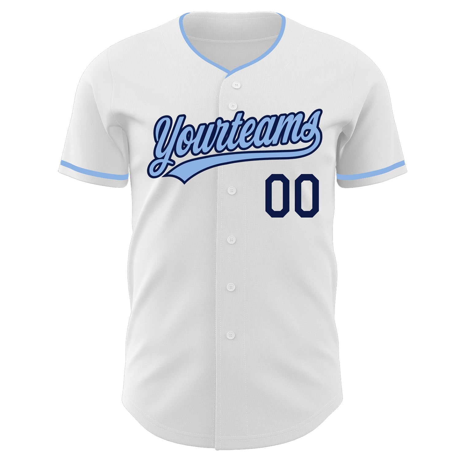 Custom White Light Blue-Navy Authentic Baseball Jersey view 2
