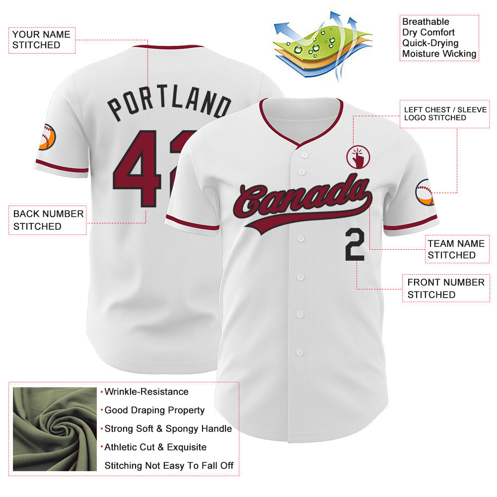 Custom White Crimson-Black Authentic Baseball Jersey view 3