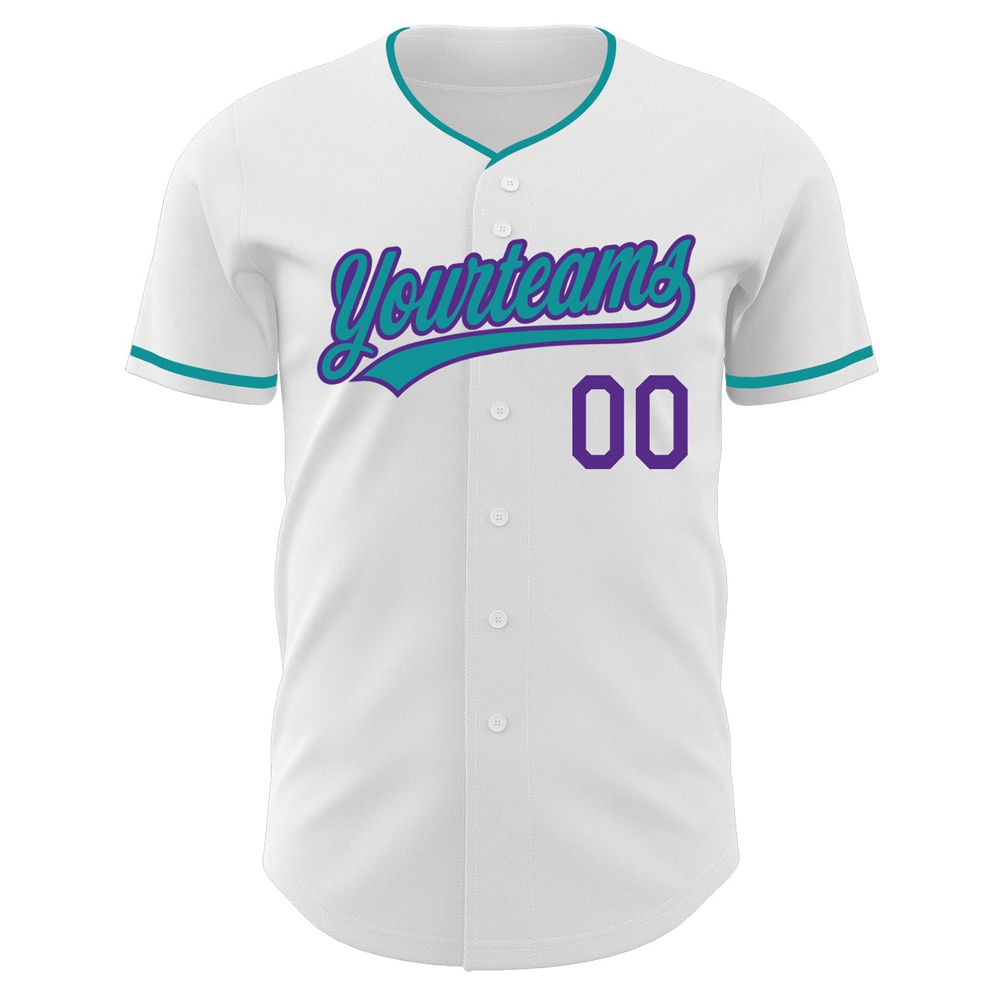 Custom White Teal-Purple Authentic Baseball Jersey view 2