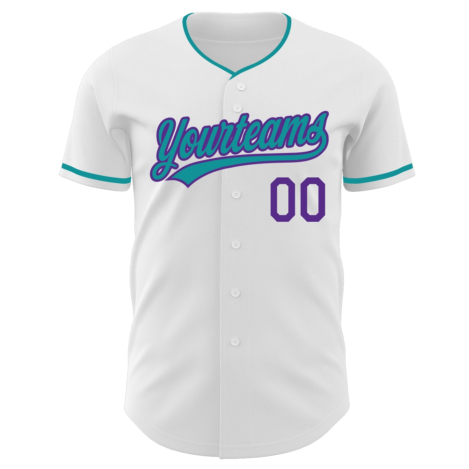 Custom White Teal-Purple Authentic Baseball Jersey view 2