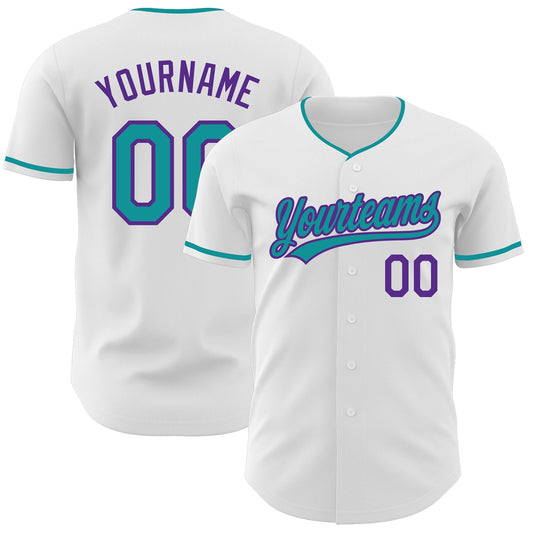 Custom White Teal-Purple Authentic Baseball Jersey - Main View