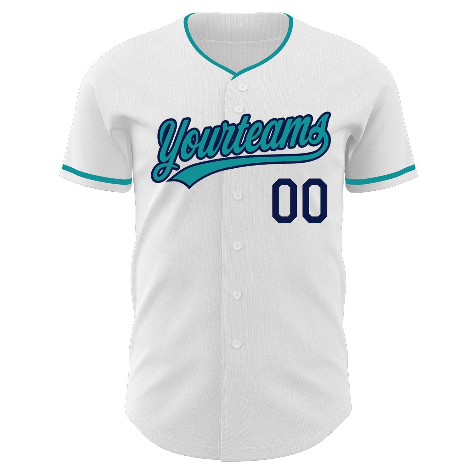 Custom White Teal-Navy Authentic Baseball Jersey view 2