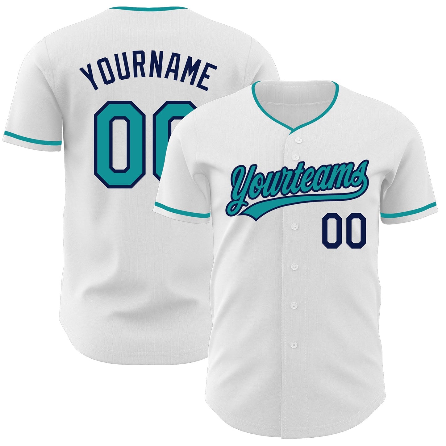 Custom White Teal-Navy Authentic Baseball Jersey - Main View