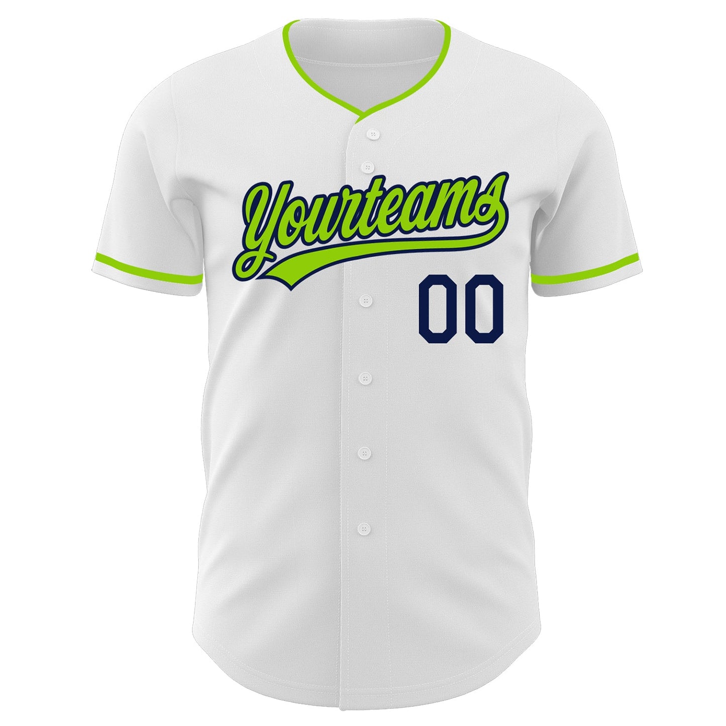 Custom White Neon Green-Navy Authentic Baseball Jersey view 2
