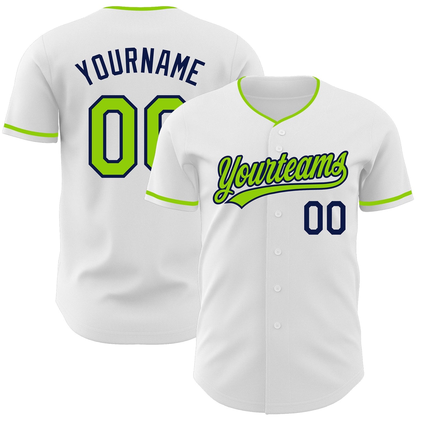 Custom White Neon Green-Navy Authentic Baseball Jersey - Main View