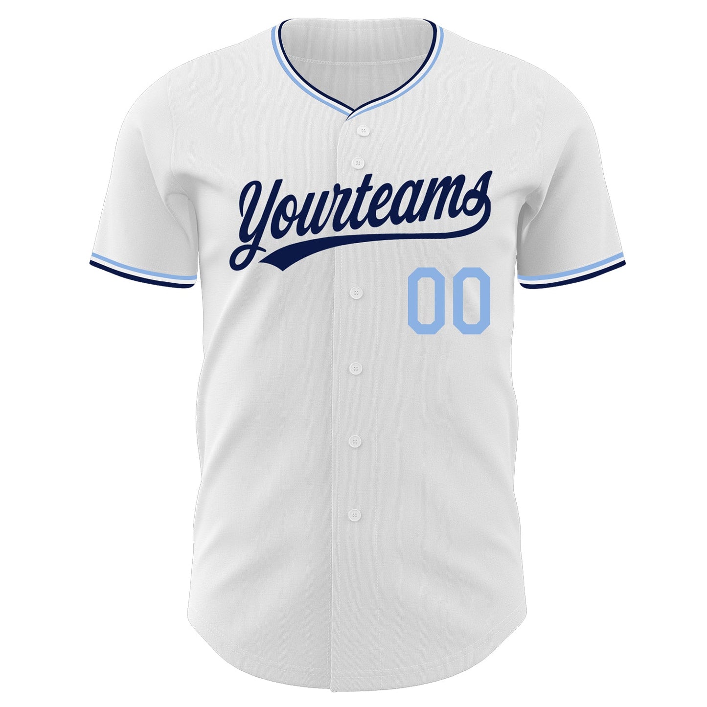 Custom White Navy-Light Blue Authentic Baseball Jersey view 2