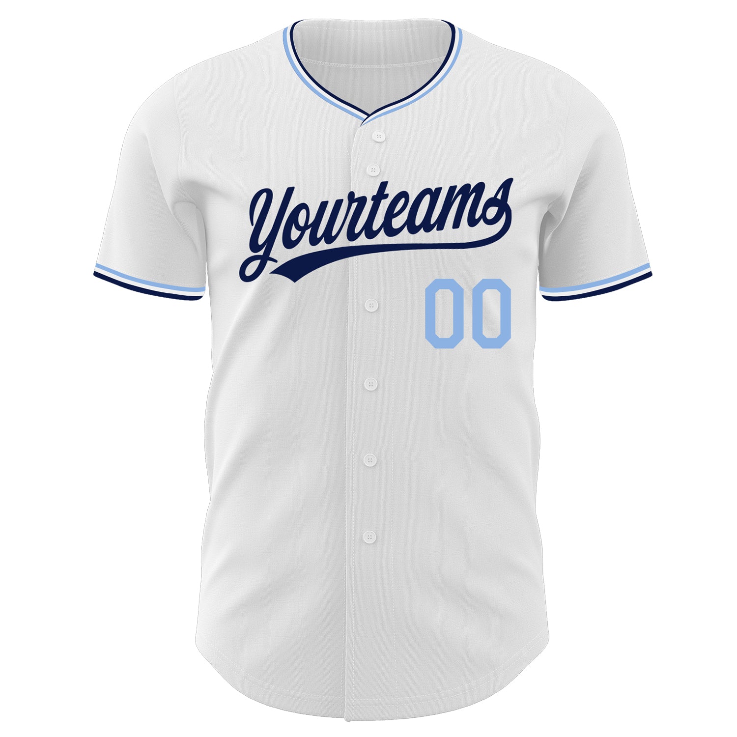 Custom White Navy-Light Blue Authentic Baseball Jersey view 2