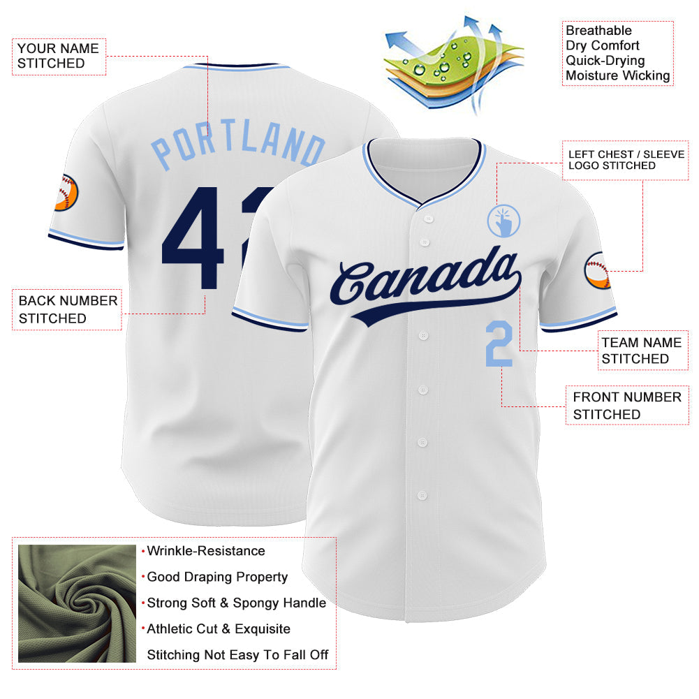 Custom White Navy-Light Blue Authentic Baseball Jersey view 3