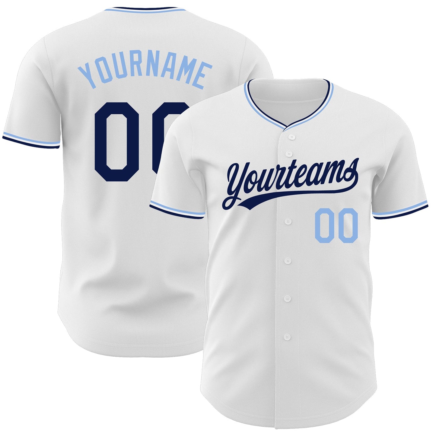 Custom White Navy-Light Blue Authentic Baseball Jersey - Main View