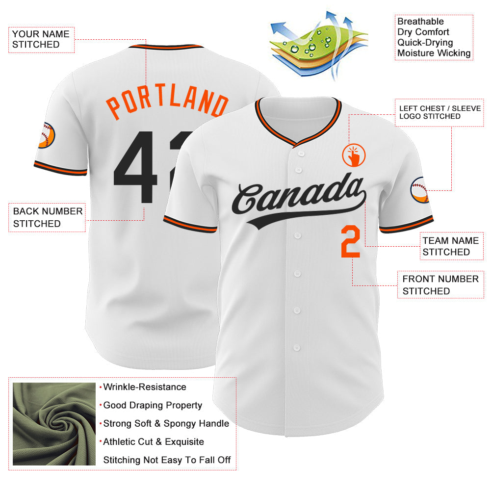 Custom White Black-Orange Authentic Baseball Jersey view 3