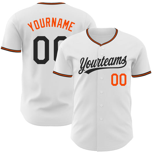 Custom White Black-Orange Authentic Baseball Jersey - Main View