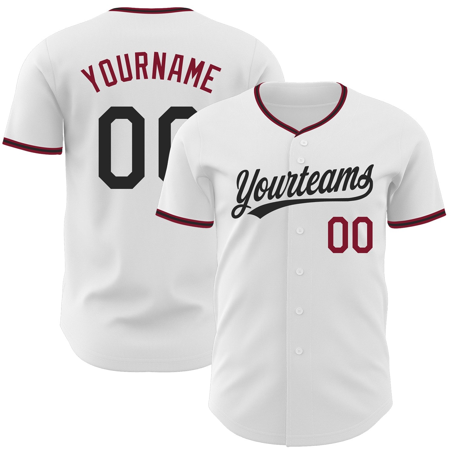 Custom White Black-Crimson Authentic Baseball Jersey - Main View