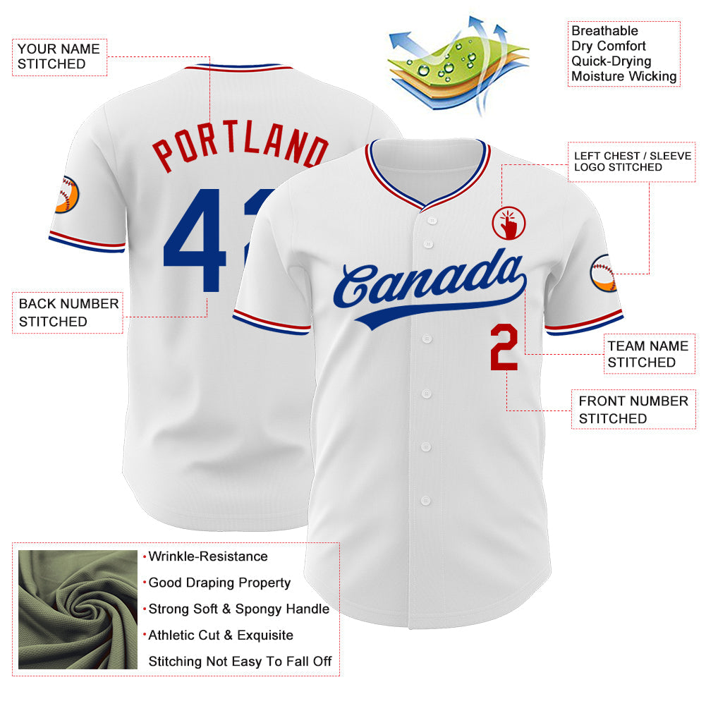 Custom White Royal-Red Authentic Baseball Jersey view 3