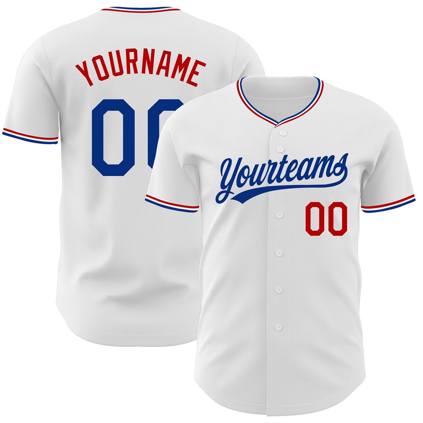 Custom White Royal-Red Authentic Baseball Jersey - Main View