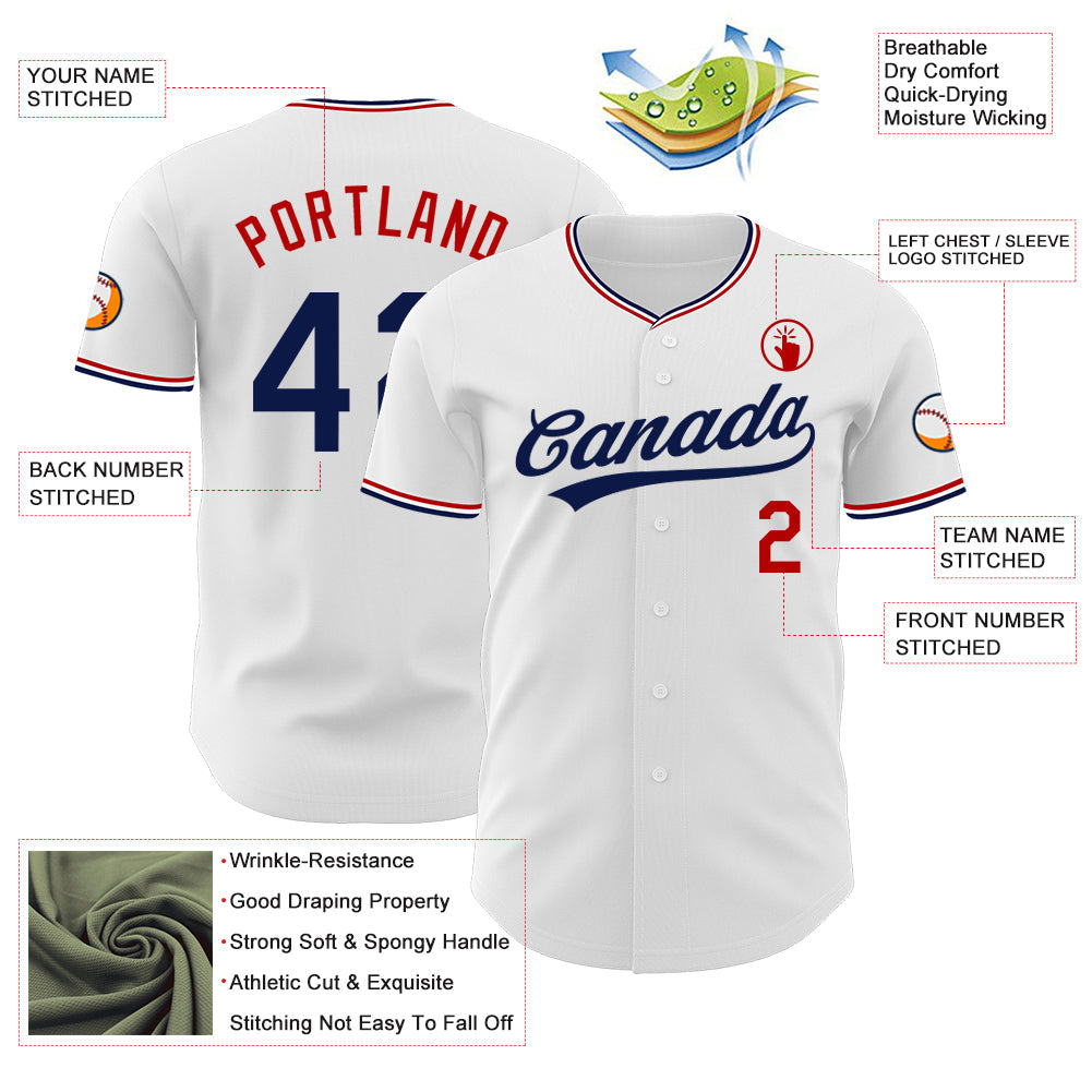 Custom White Navy-Red Authentic Baseball Jersey view 3