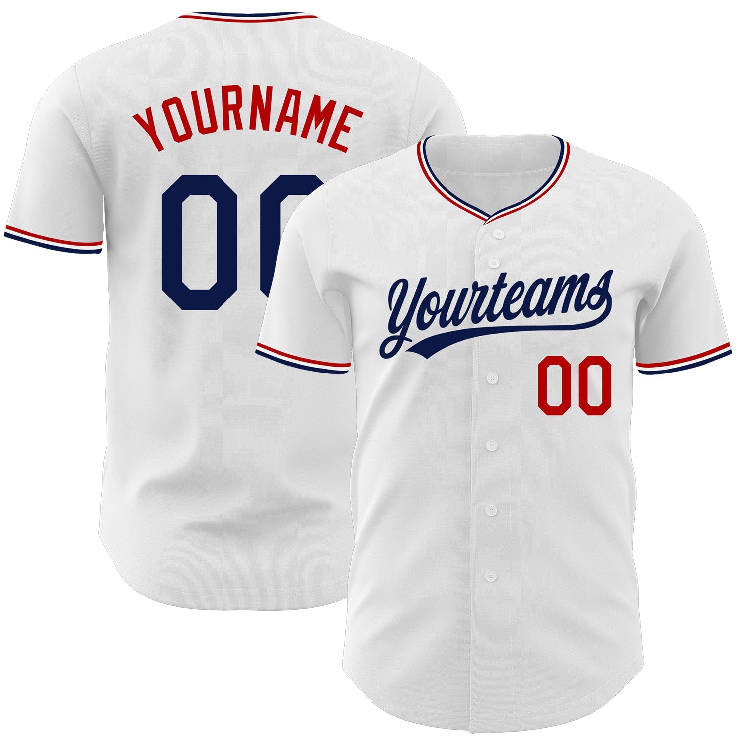 Custom White Navy-Red Authentic Baseball Jersey - Main View