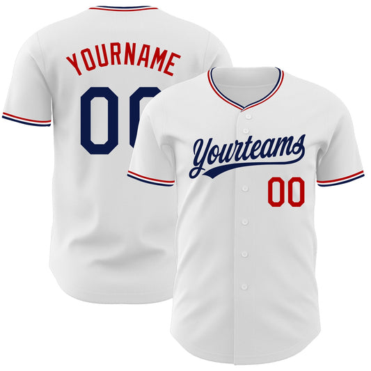Custom White Navy-Red Authentic Baseball Jersey - Main View