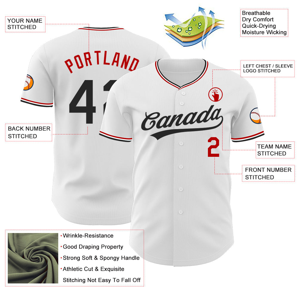 Custom White Black-Red Authentic Baseball Jersey view 3