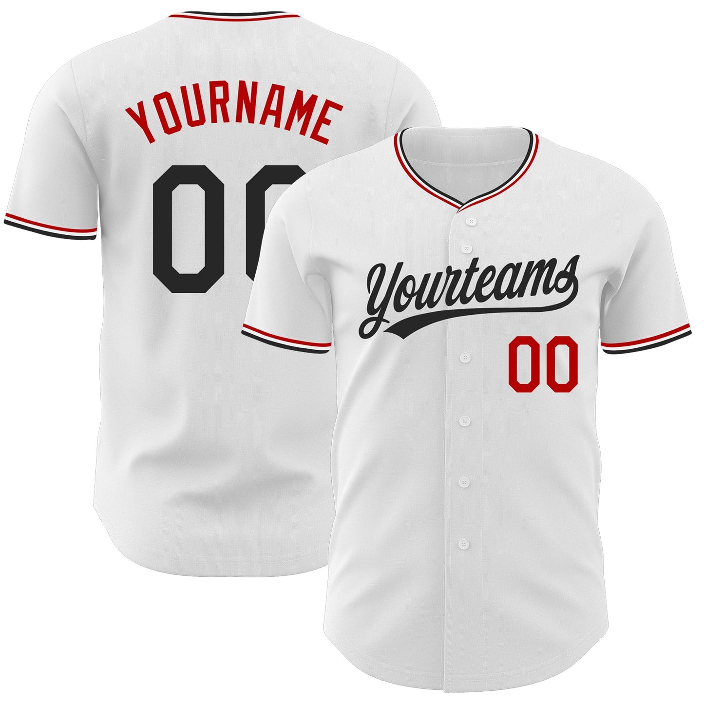 Custom White Black-Red Authentic Baseball Jersey - Main View