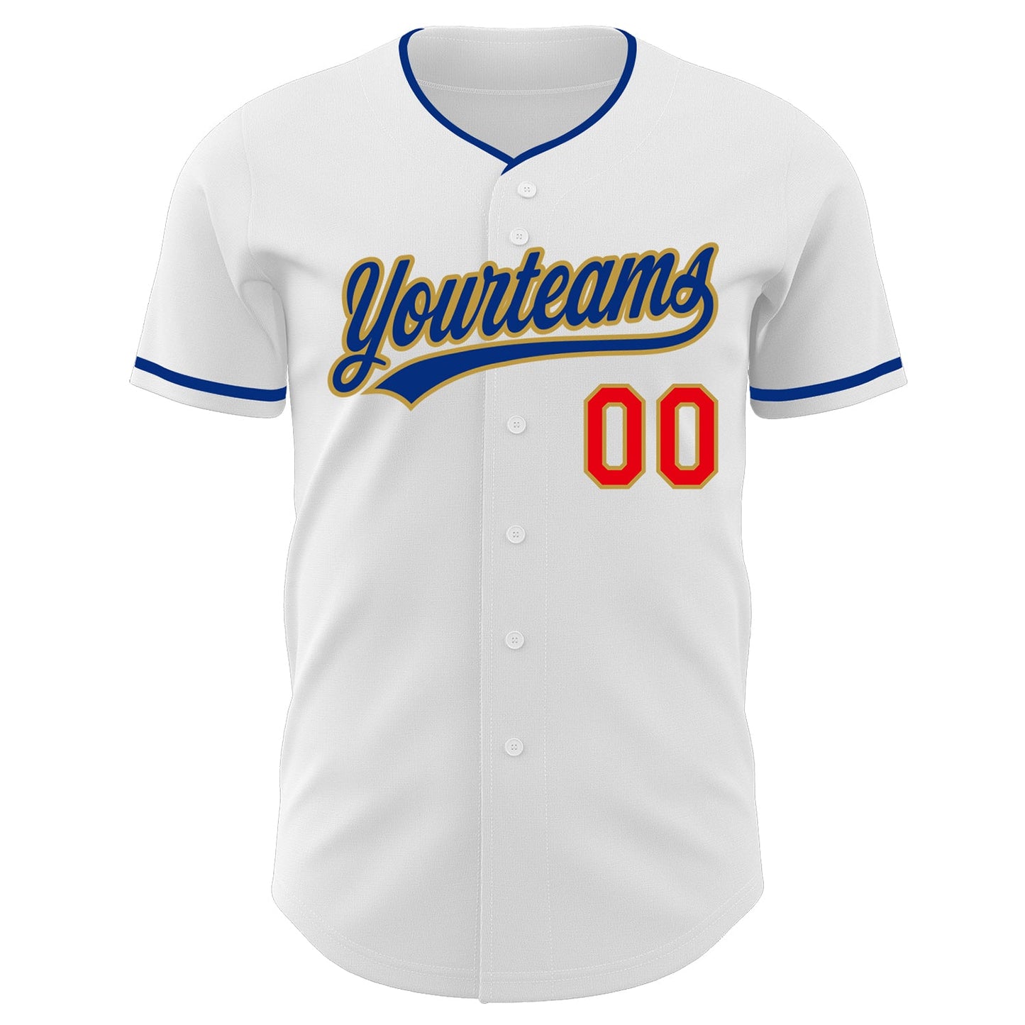 Custom White Fire Red Royal-Old Gold Authentic Baseball Jersey view 2