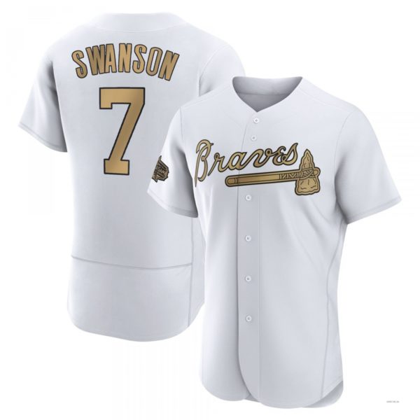 Atlanta Braves #7 Dansby Swanson White Authentic 2022 All-Star Jersey Stitches Baseball Jerseys - Main View