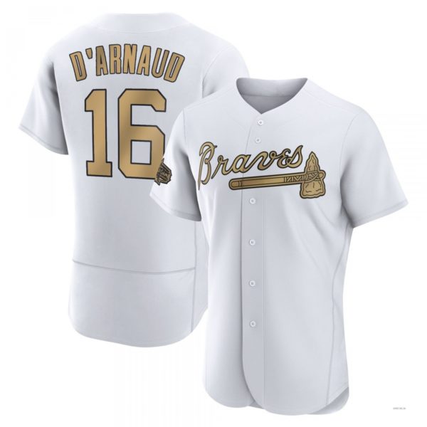 Atlanta Braves #16 Travis d¡¯Arnaud White Authentic 2022 All-Star Jersey Stitches Baseball Jerseys - Main View