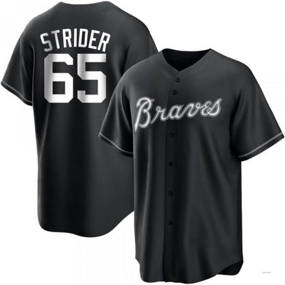 Atlanta Braves #65 Spencer Strider White Black Jersey Stitches Baseball Jerseys - Main View