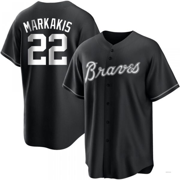 Atlanta Braves #22 Nick Markakis White Black Jersey Stitches Baseball Jerseys - Main View