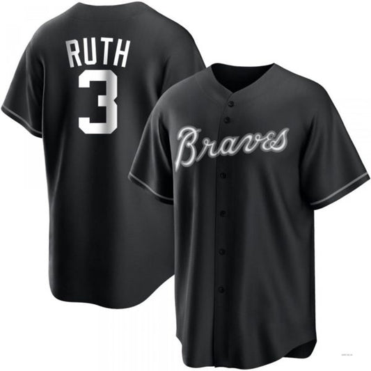 Atlanta Braves #3 Babe Ruth White Black/ Jersey Stitches Baseball Jerseys - Main View