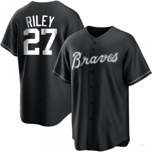 Atlanta Braves #27 Austin Riley White Black/ Jersey Stitches Baseball Jerseys - Main View