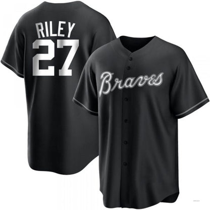 Atlanta Braves #27 Austin Riley White Black/ Jersey Stitches Baseball Jerseys - Main View
