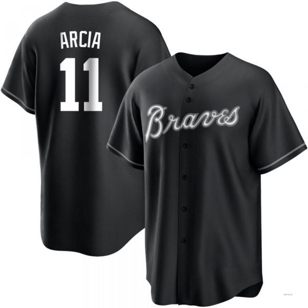 Atlanta Braves #11 Orlando Arcia White Black Jersey Stitches Baseball Jerseys - Main View