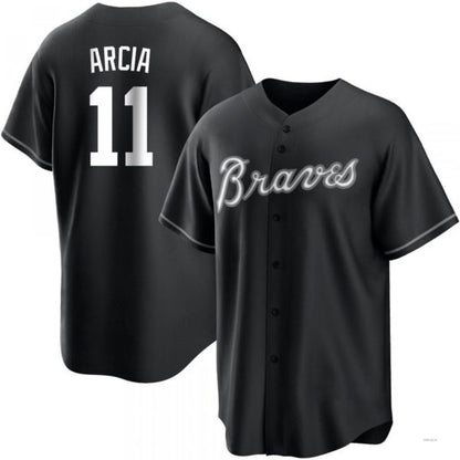 Atlanta Braves #11 Orlando Arcia White Black Jersey Stitches Baseball Jerseys - Main View