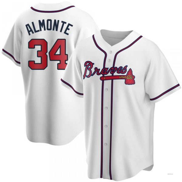 Atlanta Braves #34 Abraham Almonte  White Home Jersey Stitches Baseball Jerseys - Main View