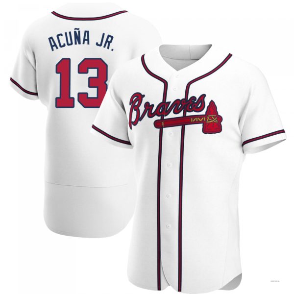 Atlanta Braves #13 Ronald Acuna Jr. White Home Jersey Stitches Baseball Jerseys - Main View