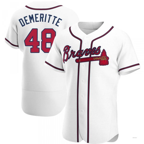 Atlanta Braves #48 Travis Demeritte White Home Jersey Stitches Baseball Jerseys - Main View