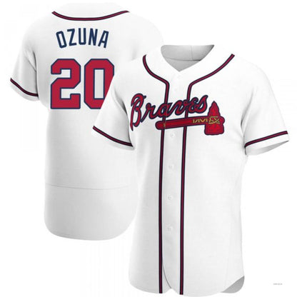 Atlanta Braves #20 Marcell Ozuna White Home Jersey Stitches Baseball Jerseys - Main View