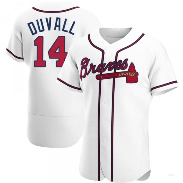 Atlanta Braves #14 Adam Duvall White Home Jersey Stitches Baseball Jerseys - Main View