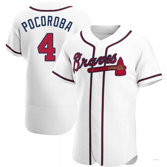 Atlanta Braves #4 Biff Pocoroba White Home Jersey Stitches Baseball Jerseys - Main View