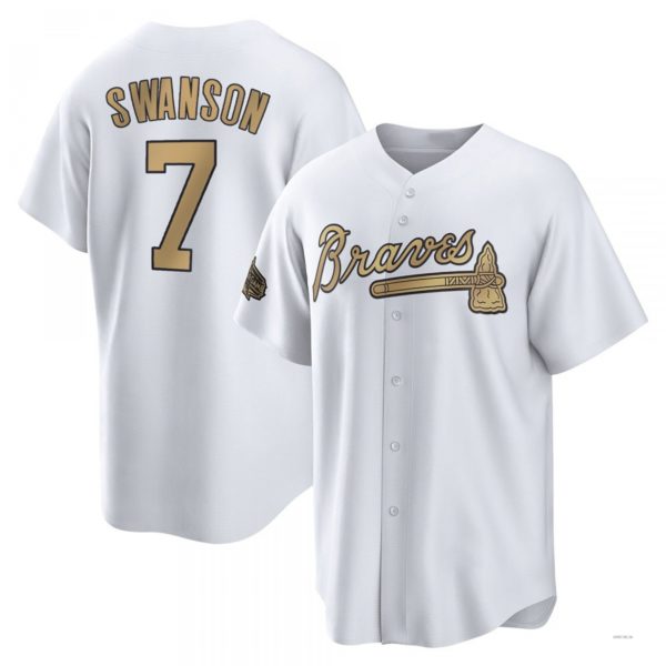 Atlanta Braves #7 Dansby Swanson White Replica 2022 All-Star Jersey Stitches Baseball Jerseys - Main View