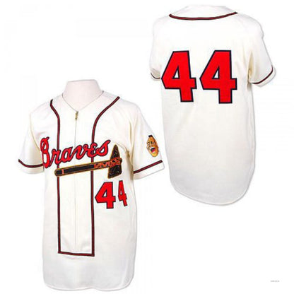 Atlanta Braves #44 Hank Aaron White Throwback Jersey Stitches Baseball Jerseys - Main View