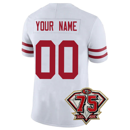 Custom SF.49ers Men's Kids Women's Football Jerseys Color Red Black And White With 75th Patch view 2